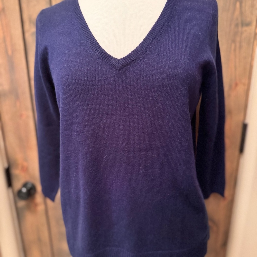 Neiman Marcus Deep Blue V-Neck Sweater